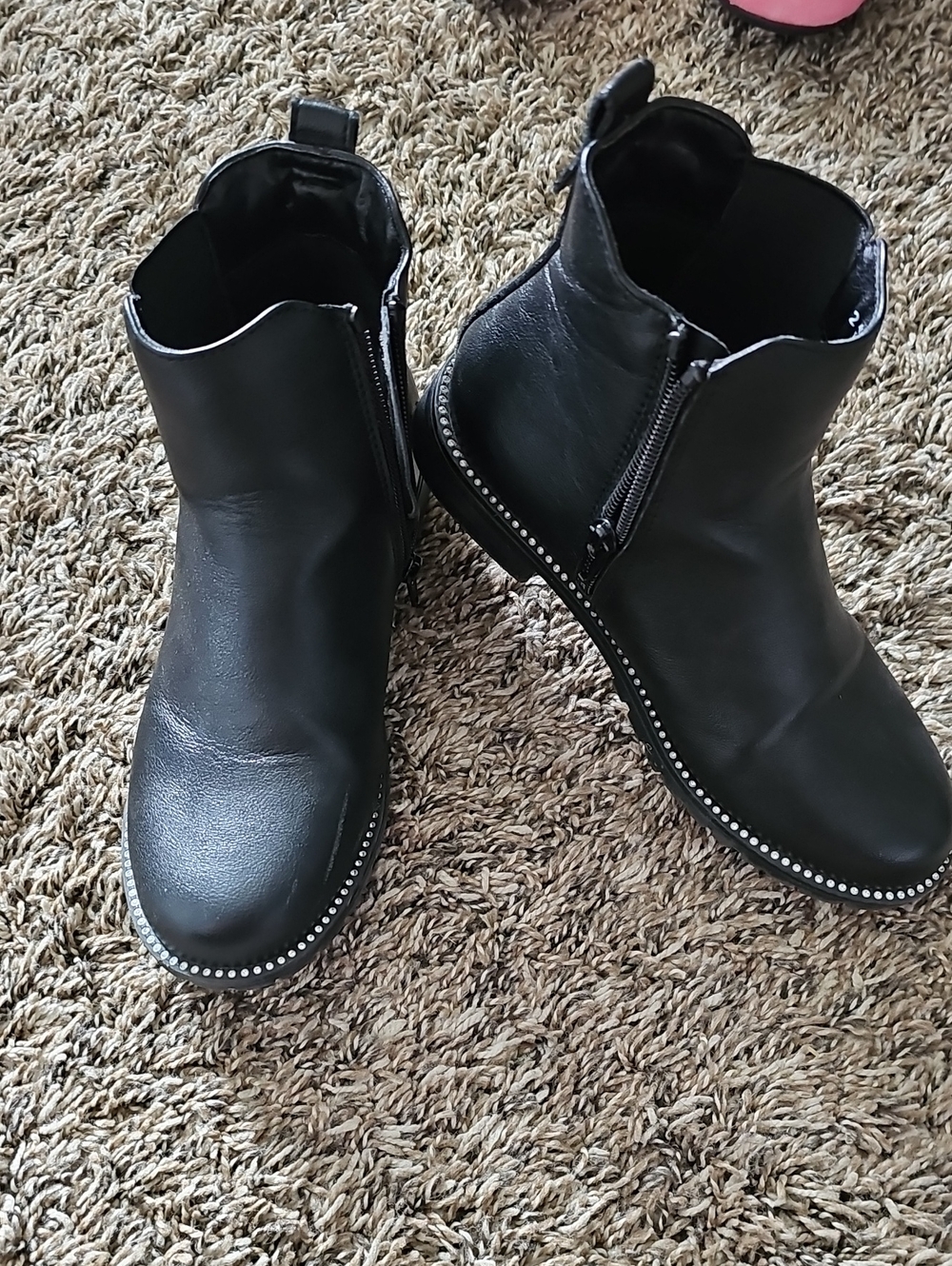 Place Black Ankle Boots with Studded Trim